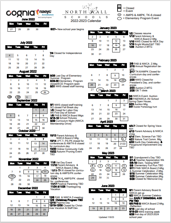 Calendar – North Wall Schools