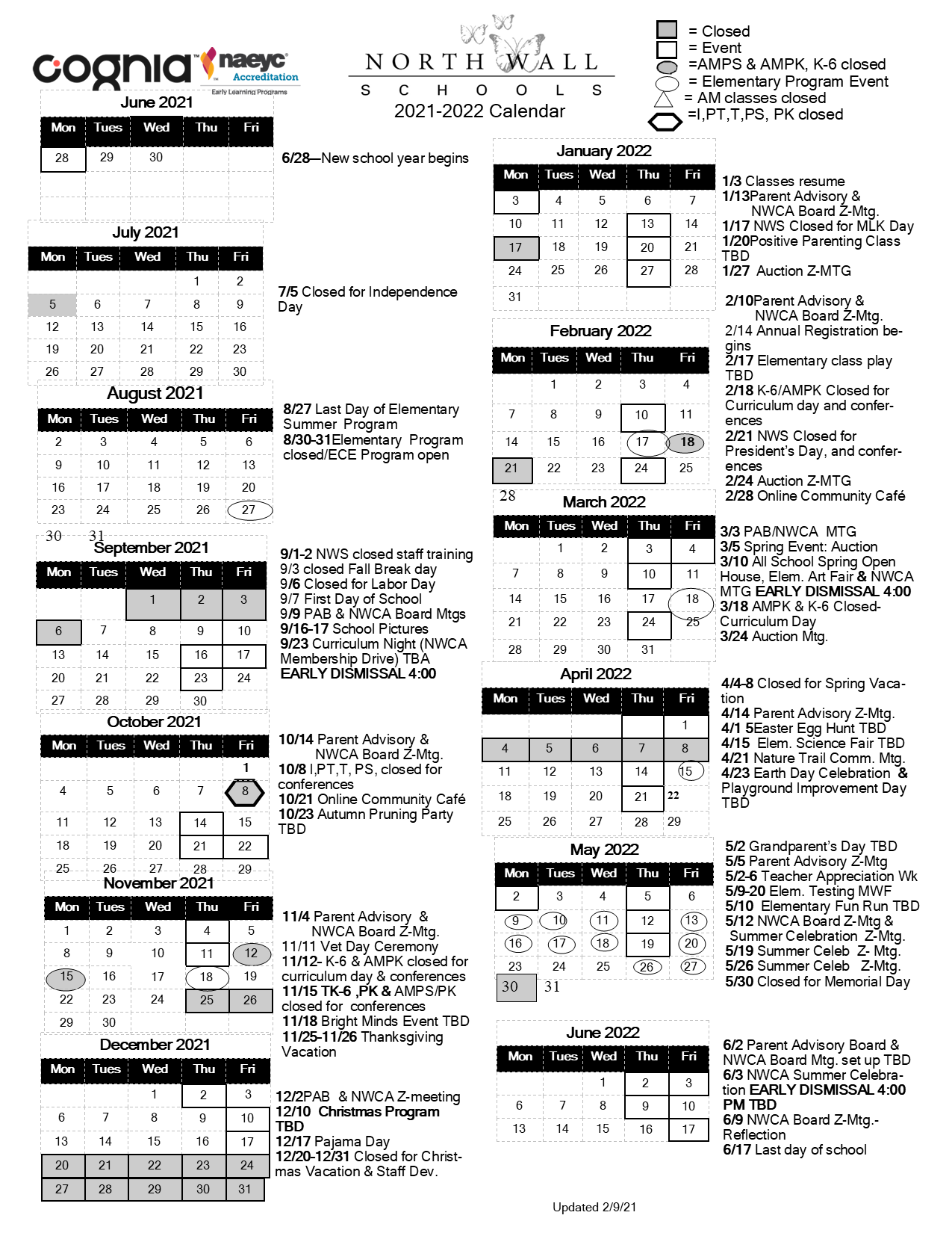 Calendar – North Wall Schools